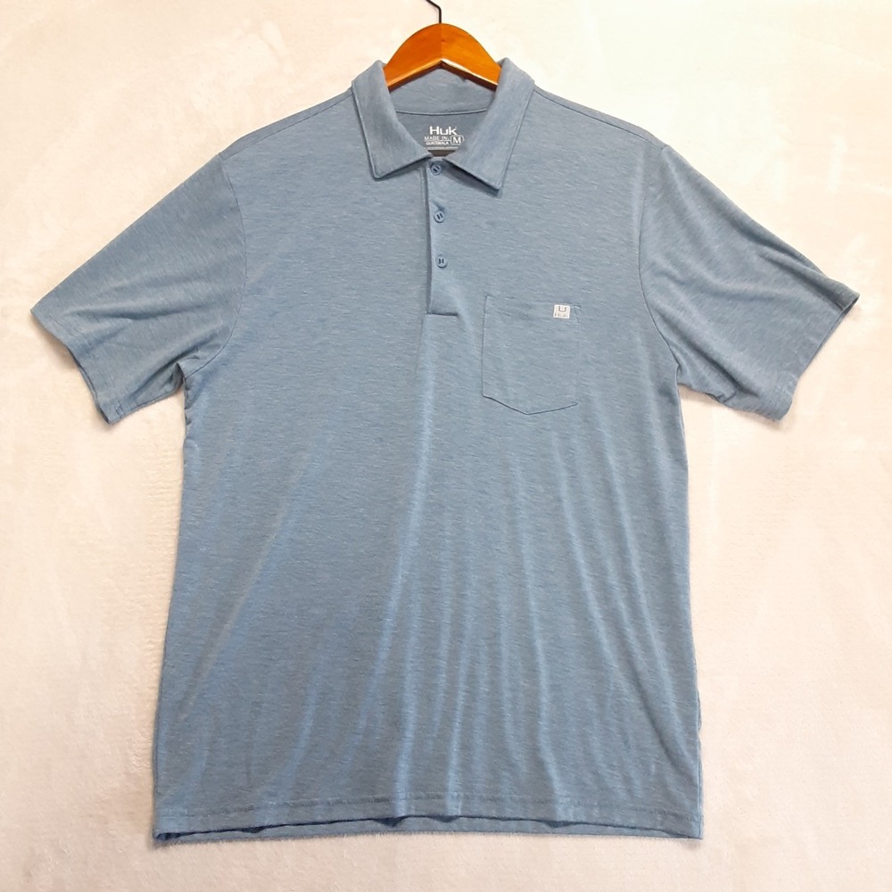 Huk Mens Waypoint Performance Polo Medium Blue Chest Pocket